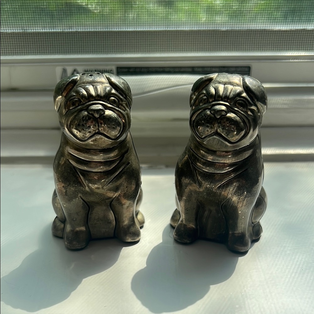 Vintage Godinger Silver Plated Pug Salt & Pepper Shakers